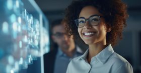 cheerful-businesswoman-young-afro-american-woman-is-looking-camera-smiling-while-her-boss cheerful-businesswoman-young-afro-american-woman-is-looking-camera-smiling-while-her-boss