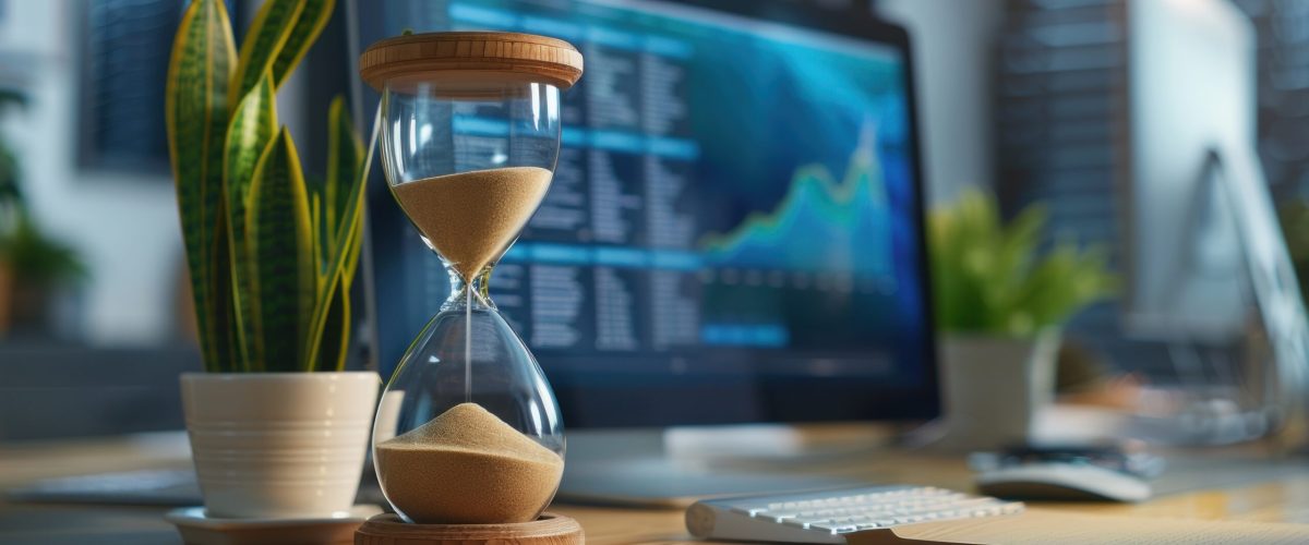 hourglass stand office measuring time. ai generative.