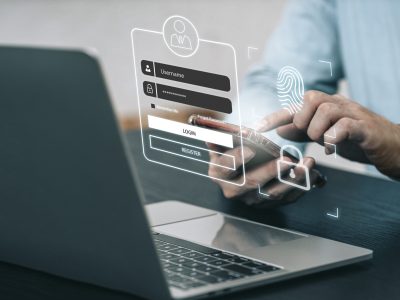 Login and password of cyber security and networking concept. User typing password secure access to personal information. Cybersecurity and encryption secure Internet access on virtual digital display