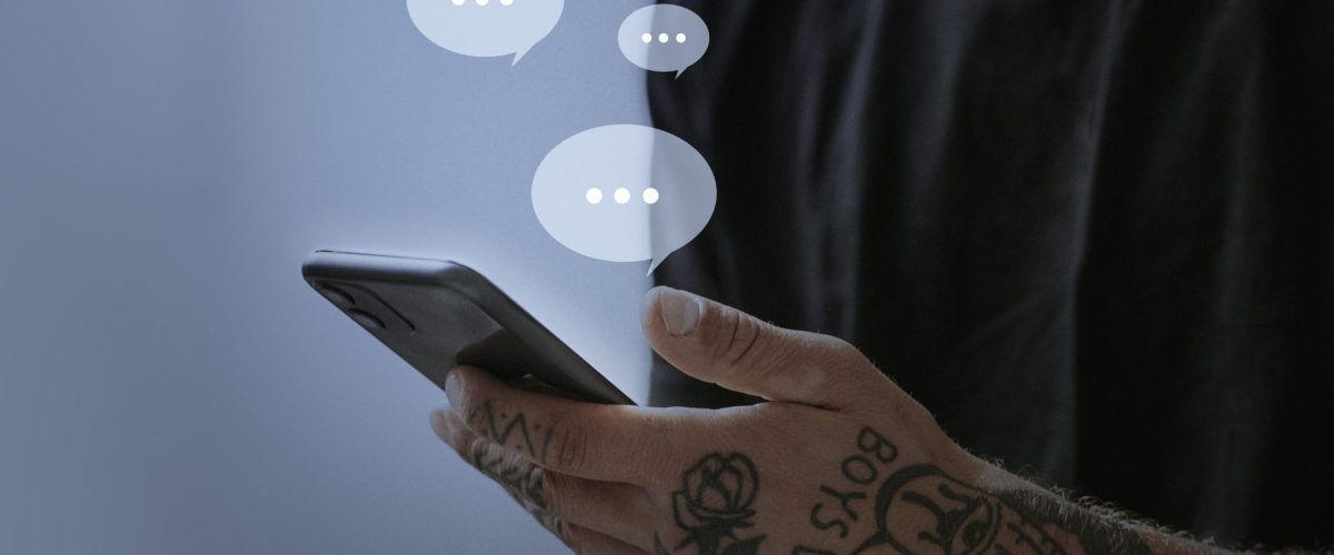 Tattooed man texting for social media remix Tattooed man texting for social media remix