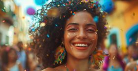 Vibrant Carnival Celebration with Happy Woman Generative AI Vibrant Carnival Celebration with Happy Woman Generative AI