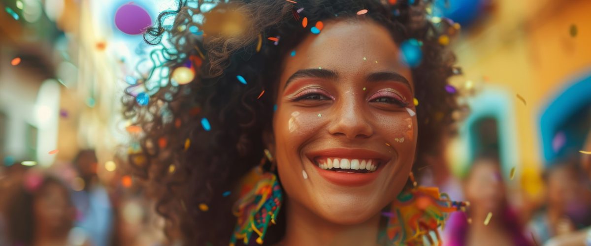 Vibrant Carnival Celebration with Happy Woman Generative AI